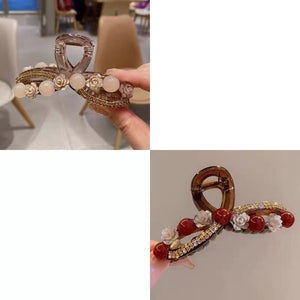 Water Diamond Camellia Bead Gripper Women's 2025 New Style Light Luxury Premium Design Hair Clip, Back of the Head Coiled Hair Ornament