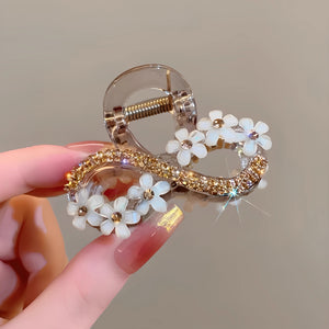 Water Diamond Camellia Bead Gripper Women's 2025 New Style Light Luxury Premium Design Hair Clip, Back of the Head Coiled Hair Ornament