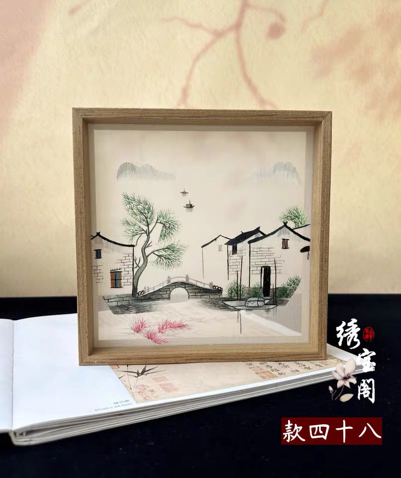 Elegant gift double-sided hand embroidered Suzhou embroidery silk art with frame