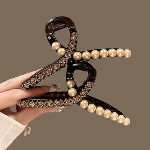 Water Diamond Camellia Bead Gripper Women's 2025 New Style Light Luxury Premium Design Hair Clip, Back of the Head Coiled Hair Ornament