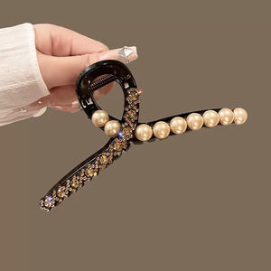 Water Diamond Camellia Bead Gripper Women's 2025 New Style Light Luxury Premium Design Hair Clip, Back of the Head Coiled Hair Ornament