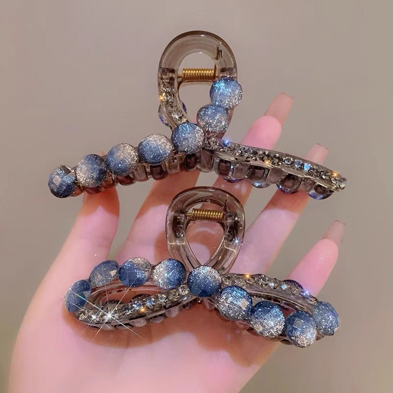 Water Diamond Camellia Bead Gripper Women's 2025 New Style Light Luxury Premium Design Hair Clip, Back of the Head Coiled Hair Ornament