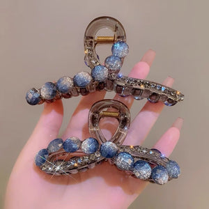 Water Diamond Camellia Bead Gripper Women's 2025 New Style Light Luxury Premium Design Hair Clip, Back of the Head Coiled Hair Ornament