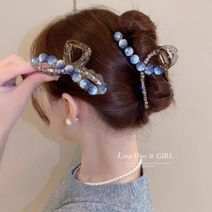 Water Diamond Camellia Bead Gripper Women's 2025 New Style Light Luxury Premium Design Hair Clip, Back of the Head Coiled Hair Ornament