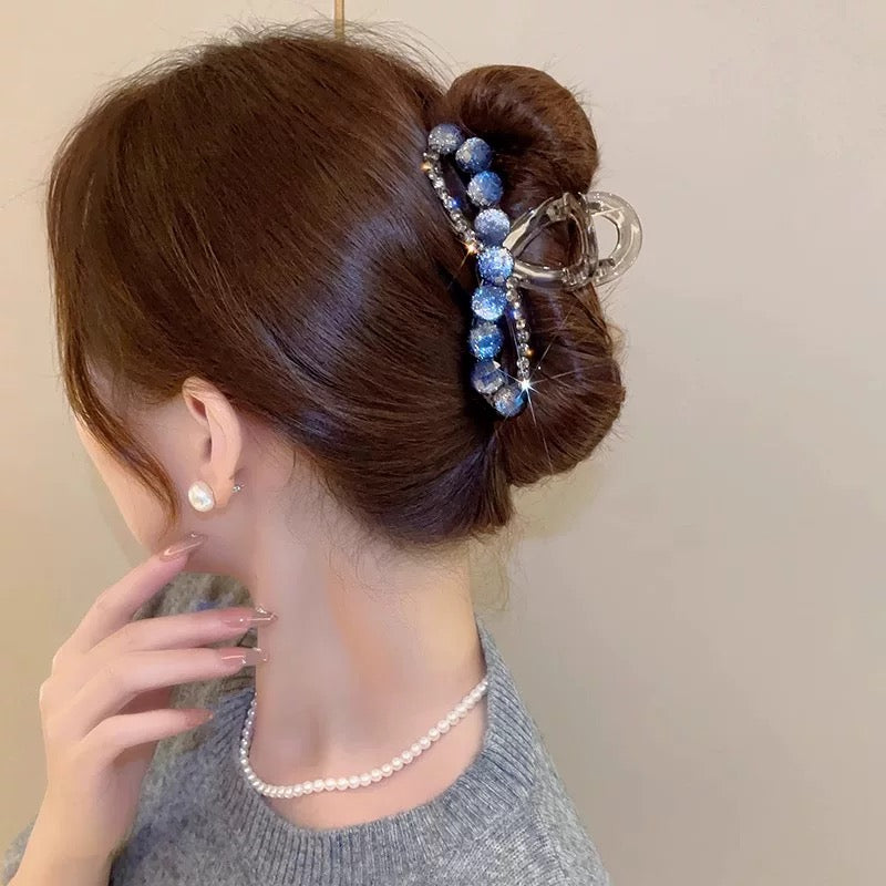 Water Diamond Camellia Bead Gripper Women's 2025 New Style Light Luxury Premium Design Hair Clip, Back of the Head Coiled Hair Ornament