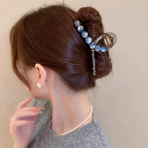Water Diamond Camellia Bead Gripper Women's 2025 New Style Light Luxury Premium Design Hair Clip, Back of the Head Coiled Hair Ornament