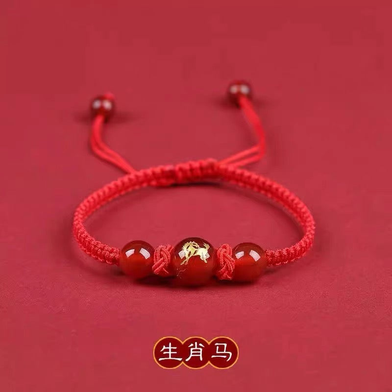 Pink Peach's PeaceBuckle Red Agate Zodiac Red Rope Bracelet, Female Niche Design, Ins Handmade Rope, Lover's Hand Rope, Girlfriend's Hand Rope