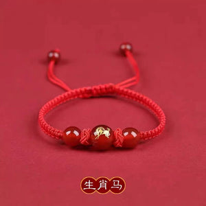 Pink Peach's PeaceBuckle Red Agate Zodiac Red Rope Bracelet, Female Niche Design, Ins Handmade Rope, Lover's Hand Rope, Girlfriend's Hand Rope