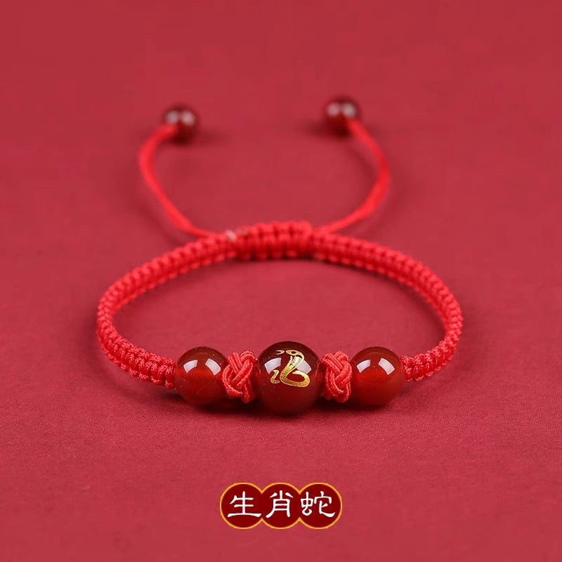 Pink Peach's PeaceBuckle Red Agate Zodiac Red Rope Bracelet, Female Niche Design, Ins Handmade Rope, Lover's Hand Rope, Girlfriend's Hand Rope
