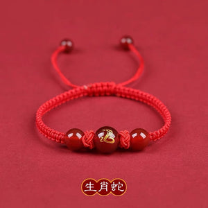 Pink Peach's PeaceBuckle Red Agate Zodiac Red Rope Bracelet, Female Niche Design, Ins Handmade Rope, Lover's Hand Rope, Girlfriend's Hand Rope
