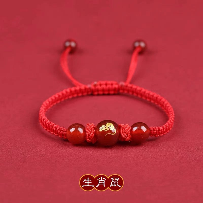 Pink Peach's PeaceBuckle Red Agate Zodiac Red Rope Bracelet, Female Niche Design, Ins Handmade Rope, Lover's Hand Rope, Girlfriend's Hand Rope