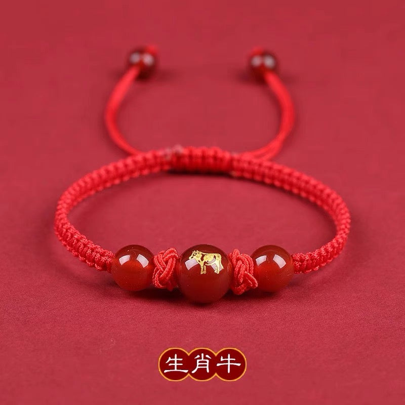 Pink Peach's PeaceBuckle Red Agate Zodiac Red Rope Bracelet, Female Niche Design, Ins Handmade Rope, Lover's Hand Rope, Girlfriend's Hand Rope