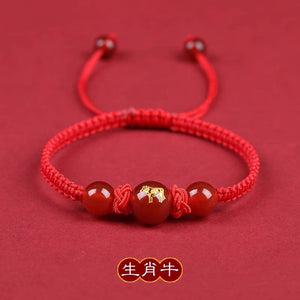 Pink Peach's PeaceBuckle Red Agate Zodiac Red Rope Bracelet, Female Niche Design, Ins Handmade Rope, Lover's Hand Rope, Girlfriend's Hand Rope