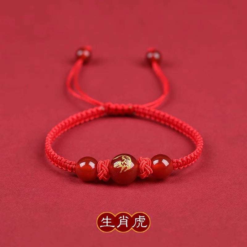 Pink Peach's PeaceBuckle Red Agate Zodiac Red Rope Bracelet, Female Niche Design, Ins Handmade Rope, Lover's Hand Rope, Girlfriend's Hand Rope