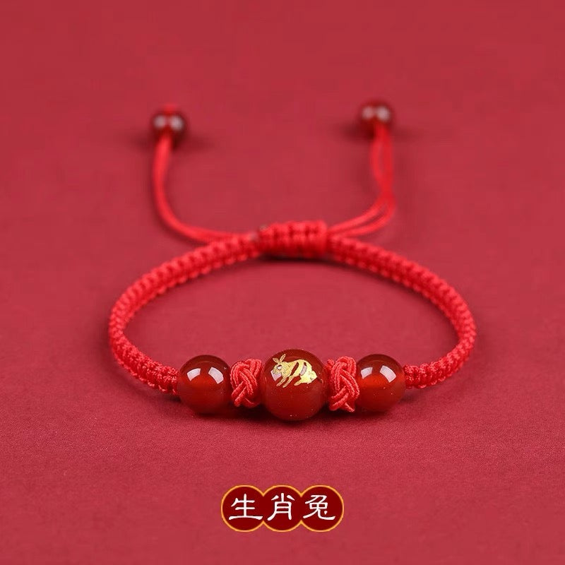 Pink Peach's PeaceBuckle Red Agate Zodiac Red Rope Bracelet, Female Niche Design, Ins Handmade Rope, Lover's Hand Rope, Girlfriend's Hand Rope