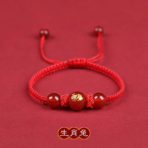 Pink Peach's PeaceBuckle Red Agate Zodiac Red Rope Bracelet, Female Niche Design, Ins Handmade Rope, Lover's Hand Rope, Girlfriend's Hand Rope