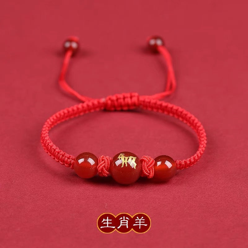 Pink Peach's PeaceBuckle Red Agate Zodiac Red Rope Bracelet, Female Niche Design, Ins Handmade Rope, Lover's Hand Rope, Girlfriend's Hand Rope