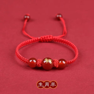 Pink Peach's PeaceBuckle Red Agate Zodiac Red Rope Bracelet, Female Niche Design, Ins Handmade Rope, Lover's Hand Rope, Girlfriend's Hand Rope