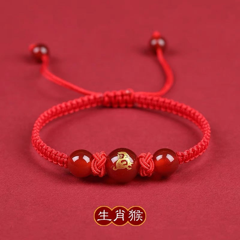 Pink Peach's PeaceBuckle Red Agate Zodiac Red Rope Bracelet, Female Niche Design, Ins Handmade Rope, Lover's Hand Rope, Girlfriend's Hand Rope