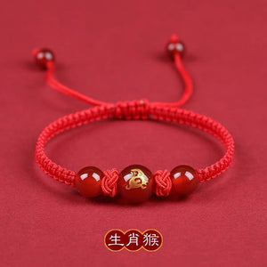 Pink Peach's PeaceBuckle Red Agate Zodiac Red Rope Bracelet, Female Niche Design, Ins Handmade Rope, Lover's Hand Rope, Girlfriend's Hand Rope