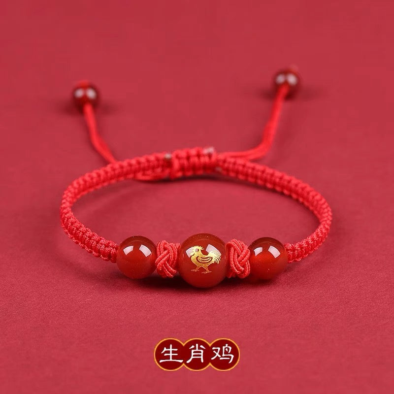 Pink Peach's PeaceBuckle Red Agate Zodiac Red Rope Bracelet, Female Niche Design, Ins Handmade Rope, Lover's Hand Rope, Girlfriend's Hand Rope