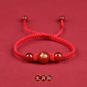 Pink Peach's PeaceBuckle Red Agate Zodiac Red Rope Bracelet, Female Niche Design, Ins Handmade Rope, Lover's Hand Rope, Girlfriend's Hand Rope
