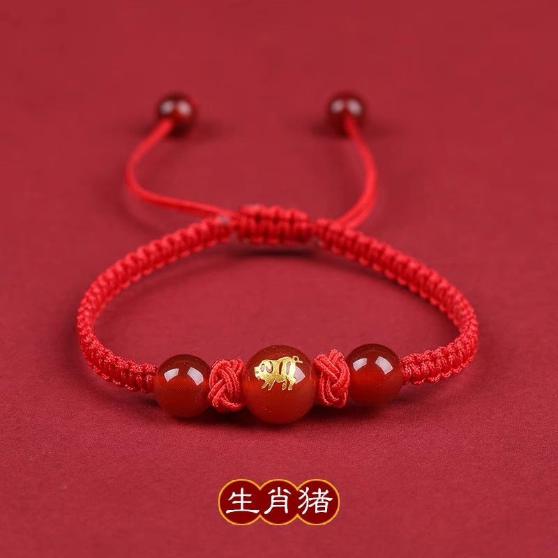 Pink Peach's PeaceBuckle Red Agate Zodiac Red Rope Bracelet, Female Niche Design, Ins Handmade Rope, Lover's Hand Rope, Girlfriend's Hand Rope