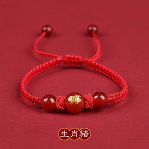 Pink Peach's PeaceBuckle Red Agate Zodiac Red Rope Bracelet, Female Niche Design, Ins Handmade Rope, Lover's Hand Rope, Girlfriend's Hand Rope