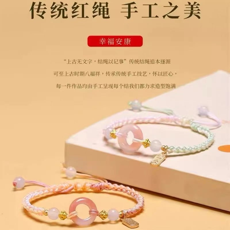Pink Peach's PeaceBuckle Red Agate Zodiac Red Rope Bracelet, Female Niche Design, Ins Handmade Rope, Lover's Hand Rope, Girlfriend's Hand Rope
