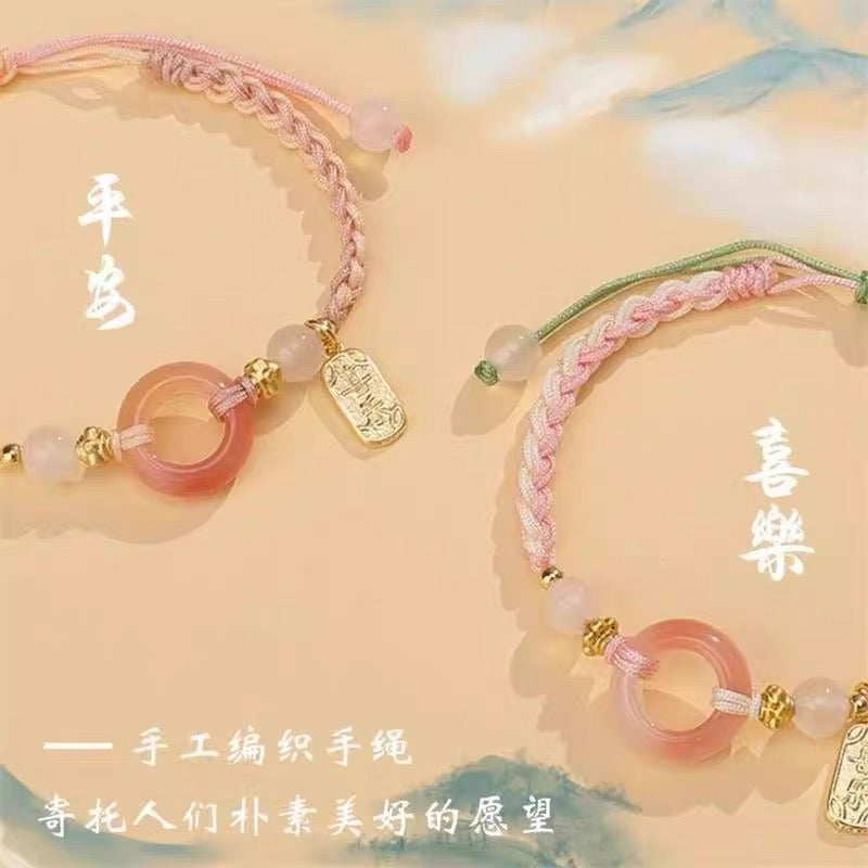Pink Peach's PeaceBuckle Red Agate Zodiac Red Rope Bracelet, Female Niche Design, Ins Handmade Rope, Lover's Hand Rope, Girlfriend's Hand Rope