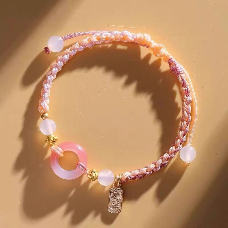Pink Peach's PeaceBuckle Red Agate Zodiac Red Rope Bracelet, Female Niche Design, Ins Handmade Rope, Lover's Hand Rope, Girlfriend's Hand Rope