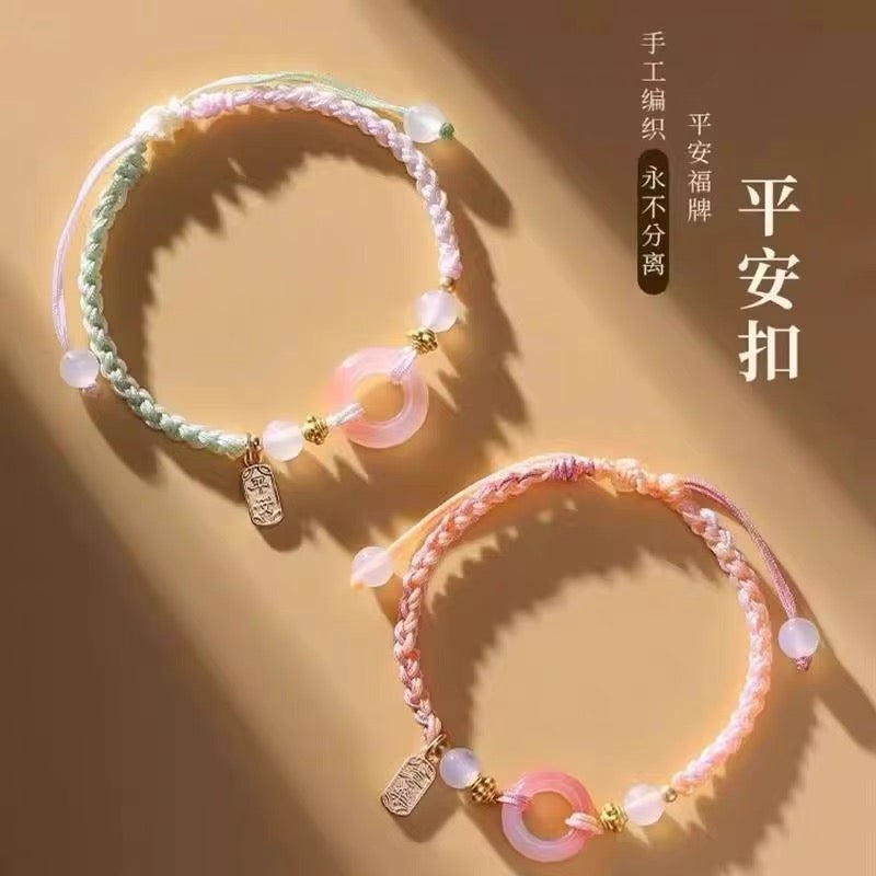 Pink Peach's PeaceBuckle Red Agate Zodiac Red Rope Bracelet, Female Niche Design, Ins Handmade Rope, Lover's Hand Rope, Girlfriend's Hand Rope
