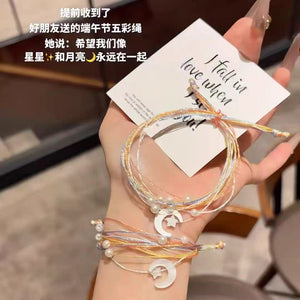 Festival Colorful Hand Rope Multiple circles of stars and moon Bracelet Women's Versatile Handmade Weaving Best Friends Couple Exquisite Handmade Decoration