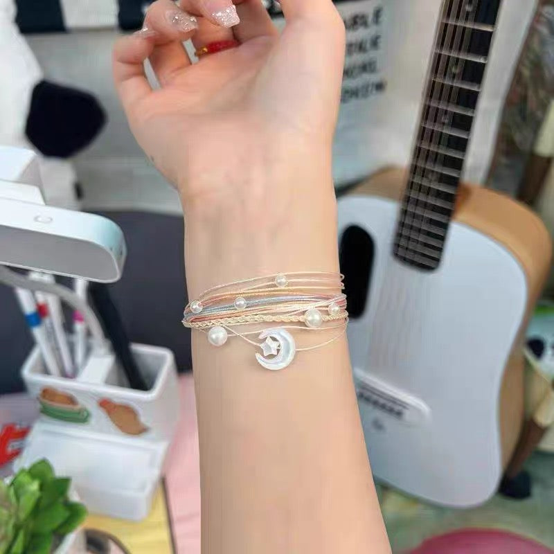 Festival Colorful Hand Rope Multiple circles of stars and moon Bracelet Women's Versatile Handmade Weaving Best Friends Couple Exquisite Handmade Decoration