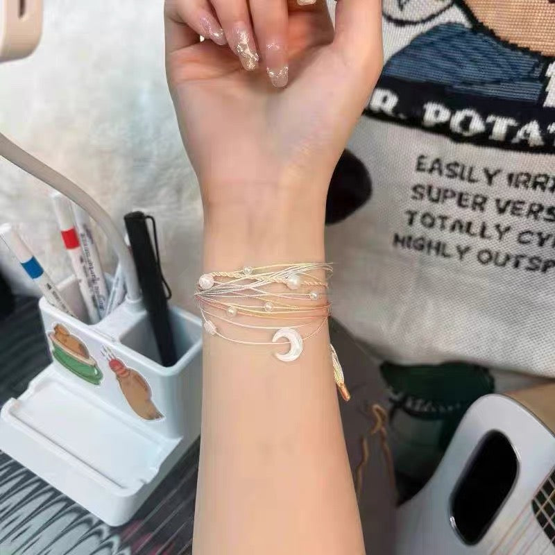 Festival Colorful Hand Rope Multiple circles of stars and moon Bracelet Women's Versatile Handmade Weaving Best Friends Couple Exquisite Handmade Decoration