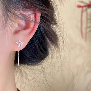Snowflake ear line, blue iris tassel ear line, blue small flower ear line earrings, women's ear hole, anti allergy earrings, earrings accessories