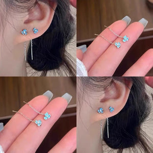Snowflake ear line, blue iris tassel ear line, blue small flower ear line earrings, women's ear hole, anti allergy earrings, earrings accessories