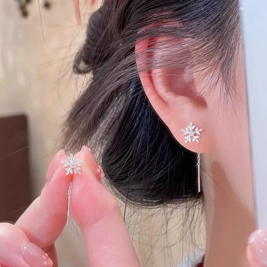 Snowflake ear line, blue iris tassel ear line, blue small flower ear line earrings, women's ear hole, anti allergy earrings, earrings accessories