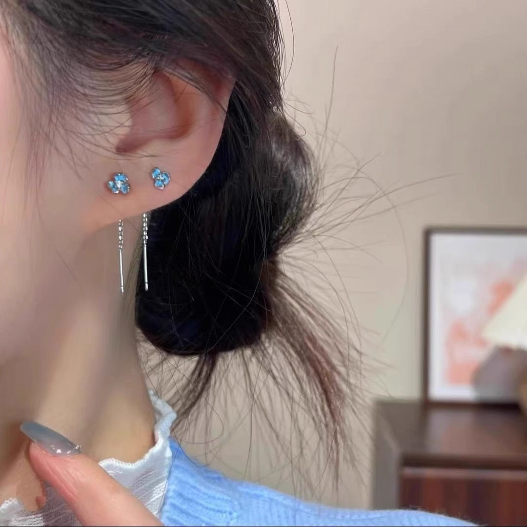 Snowflake ear line, blue iris tassel ear line, blue small flower ear line earrings, women's ear hole, anti allergy earrings, earrings accessories