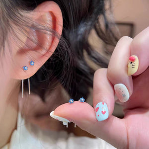 Snowflake ear line, blue iris tassel ear line, blue small flower ear line earrings, women's ear hole, anti allergy earrings, earrings accessories