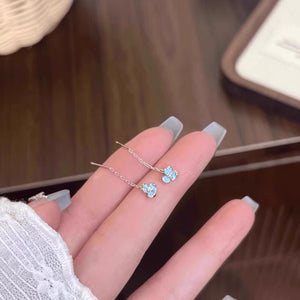 Butterfly earrings, women's blue ice crystal, fresh, sweet, exquisite, elegant, high-end temperament, tassel earrings, popular ear accessories