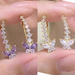 Purple zircon butterfly ear row earrings for women, light luxury, high-end, niche, exquisite temperament, earrings, earrings