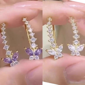 Purple zircon butterfly ear row earrings for women, light luxury, high-end, niche, exquisite temperament, earrings, earrings