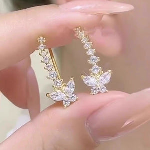 Purple zircon butterfly ear row earrings for women, light luxury, high-end, niche, exquisite temperament, earrings, earrings