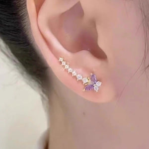 Purple zircon butterfly ear row earrings for women, light luxury, high-end, niche, exquisite temperament, earrings, earrings