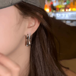 Bamboo ear loops, earrings, geometric droplet shapes, fashionable and versatile, women's cool style, ear buckles, niche and high-end, ear accessories
