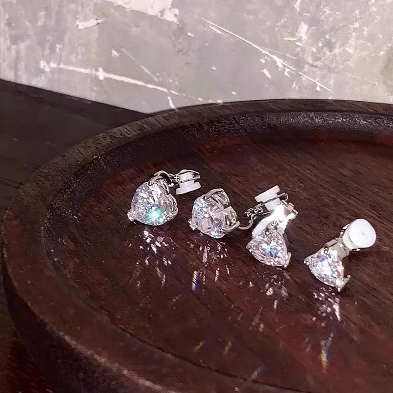 New ear studs with magnetic suction ear clips for women, zircon super sparkling earrings non removable ear bone clips, versatile
