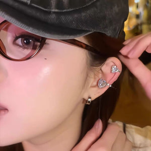 New ear studs with magnetic suction ear clips for women, zircon super sparkling earrings non removable ear bone clips, versatile