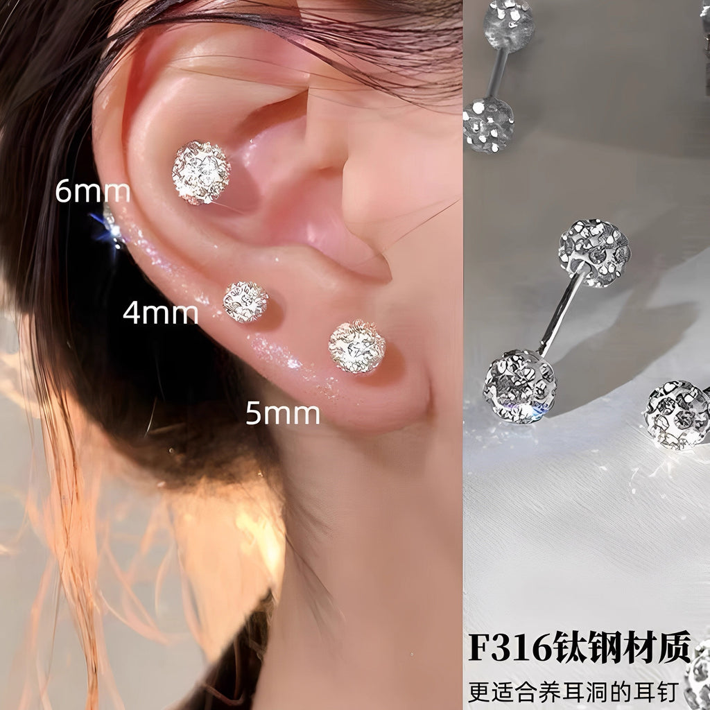 Double ball diamond earrings, female ear hole earrings, ear bone nails for sleeping, non removable, niche zircon cochlear nail earrings, ear accessories