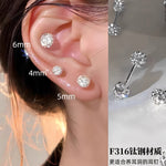 Double ball diamond earrings, female ear hole earrings, ear bone nails for sleeping, non removable, niche zircon cochlear nail earrings, ear accessories